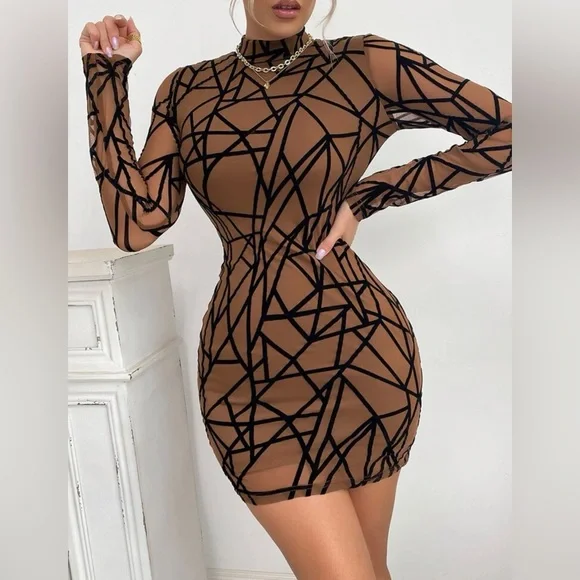 Dresses Allover Geo Print Mesh Bodycon Dress Poshmark